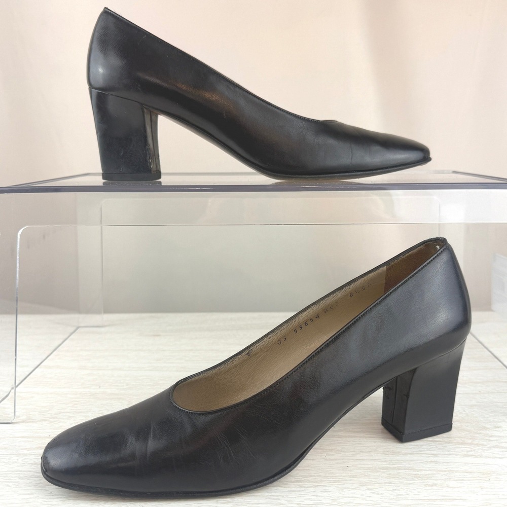 Vintage 90s SALVATORE FERRAGAMO|8.5|Smooth Leather Block Heel Old Money Academia